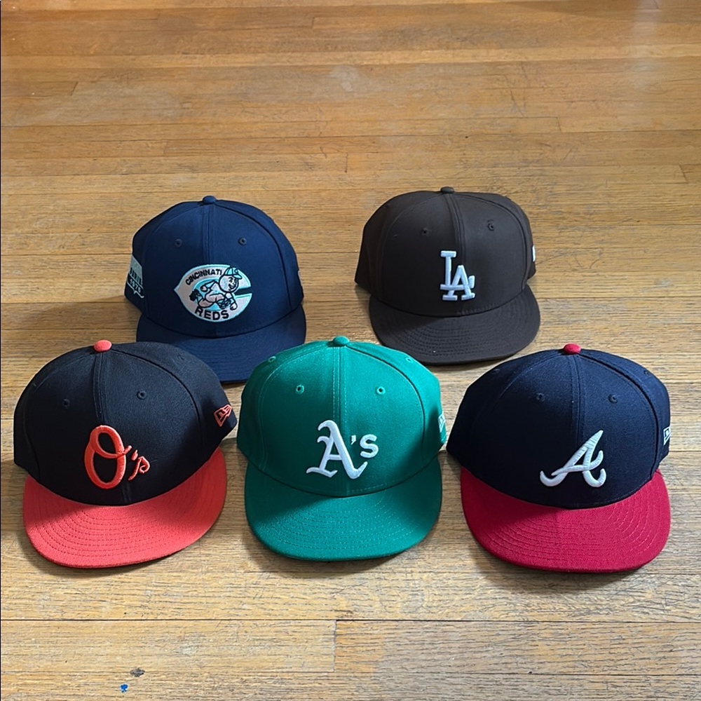 5 MLB fitted hats all size 7 3/8
